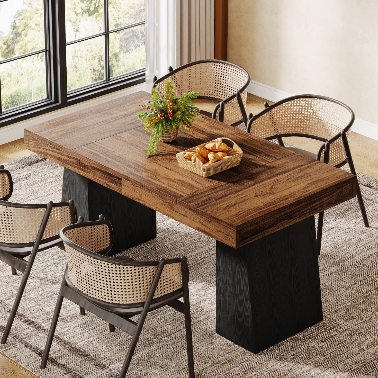55" Dining Table for 4-6, Rectangular Kitchen Dinner Tables with Sturdy Legs