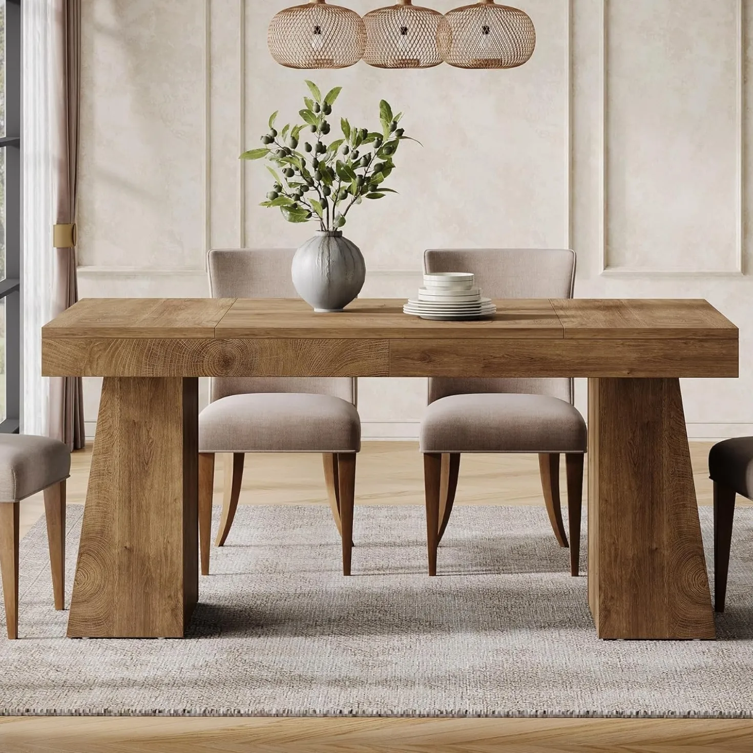 55" Dining Table for 4-6, Rectangular Kitchen Dinner Tables with Sturdy Legs