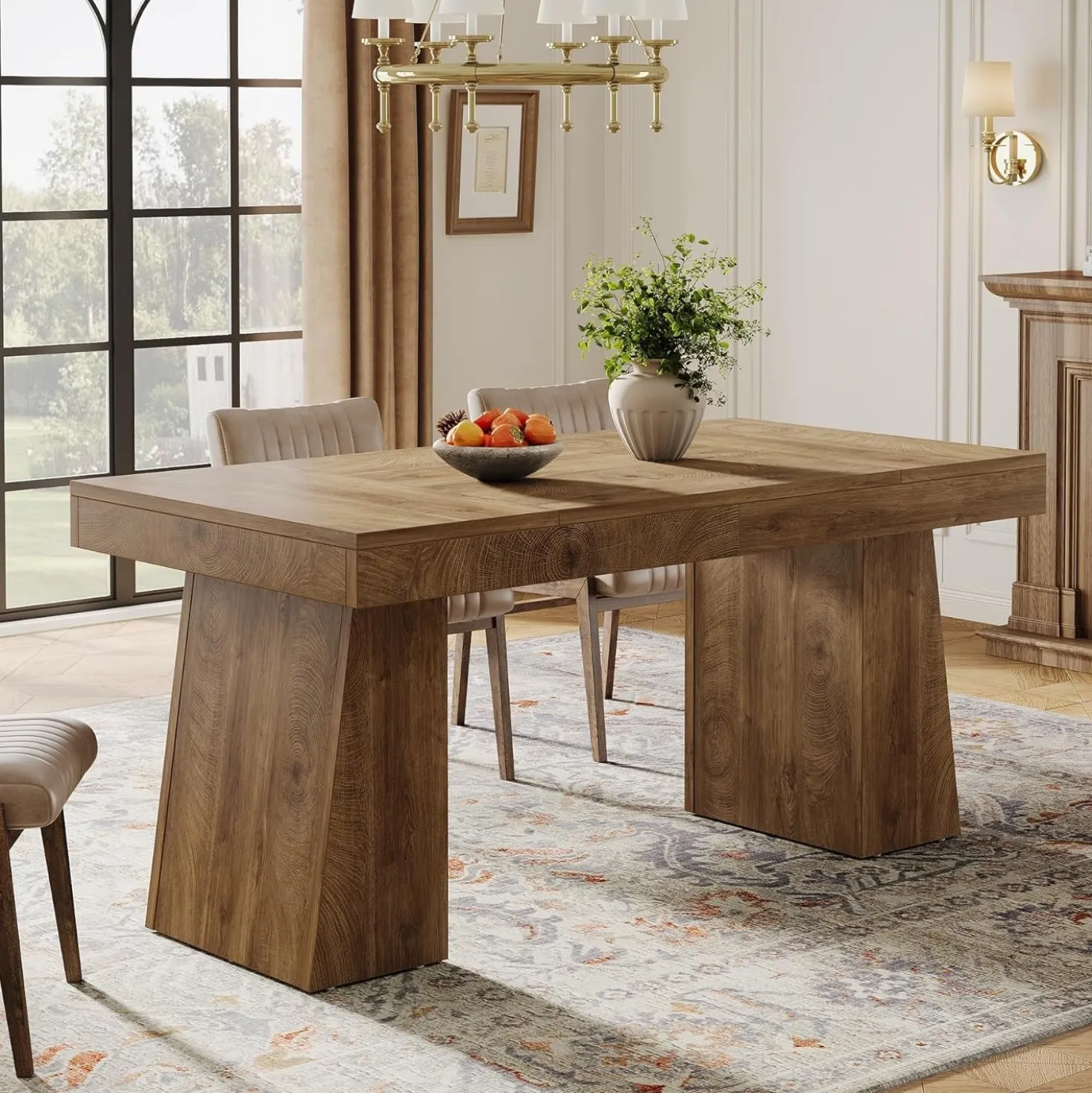 55" Dining Table for 4-6, Rectangular Kitchen Dinner Tables with Sturdy Legs