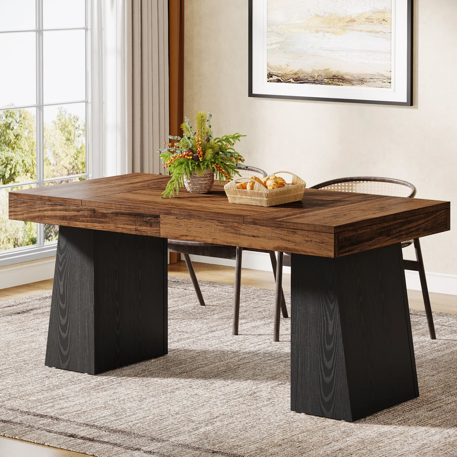 55" Dining Table for 4-6, Rectangular Kitchen Dinner Tables with Sturdy Legs