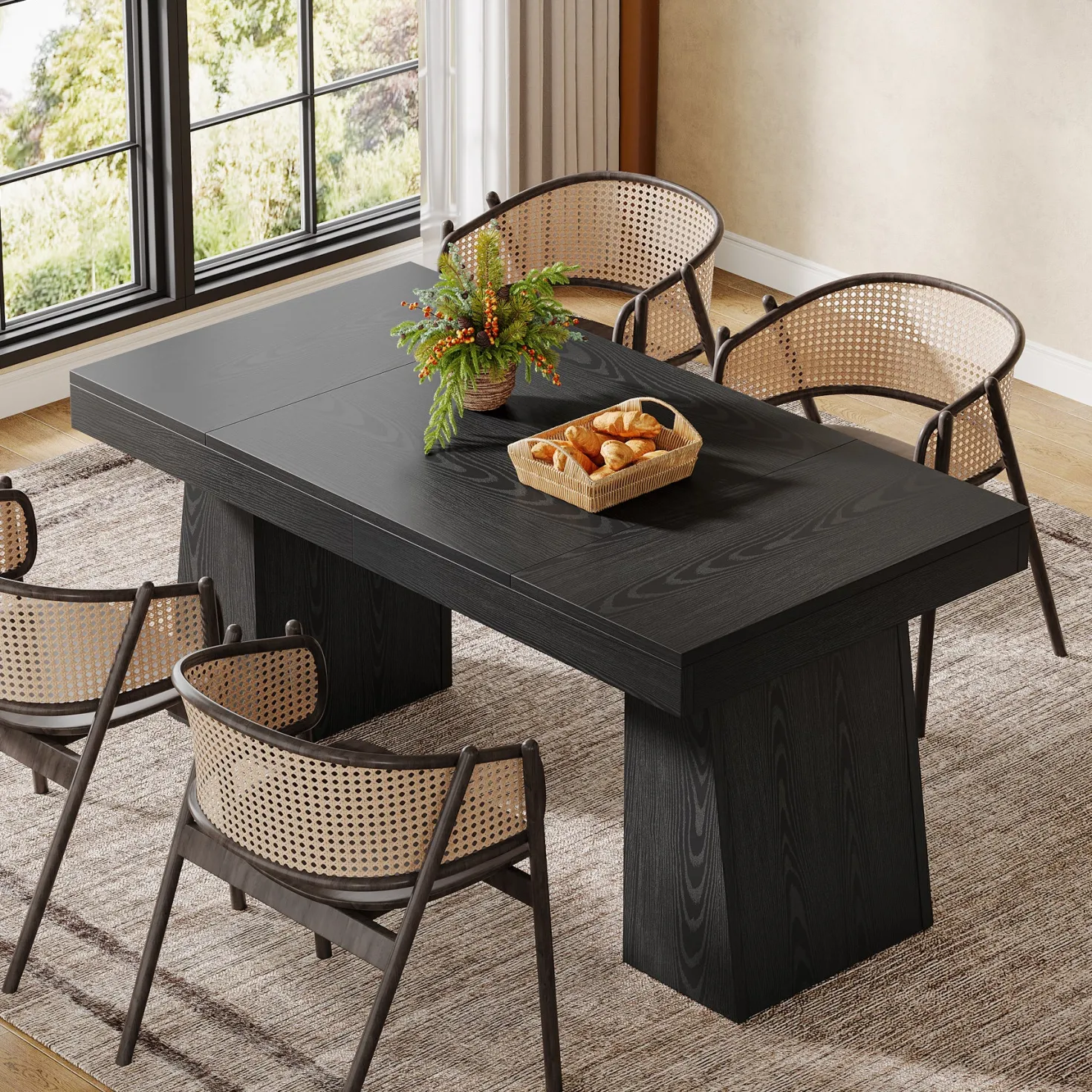 55" Dining Table for 4-6, Rectangular Kitchen Dinner Tables with Sturdy Legs