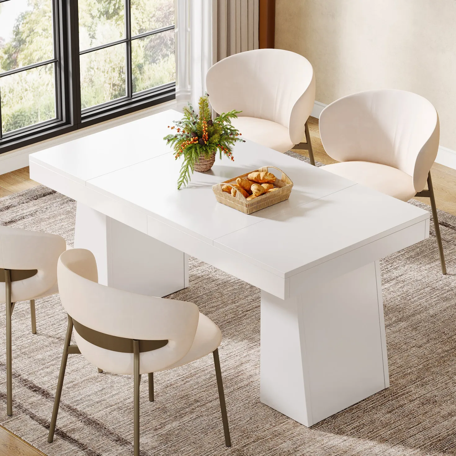 55" Dining Table for 4-6, Rectangular Kitchen Dinner Tables with Sturdy Legs