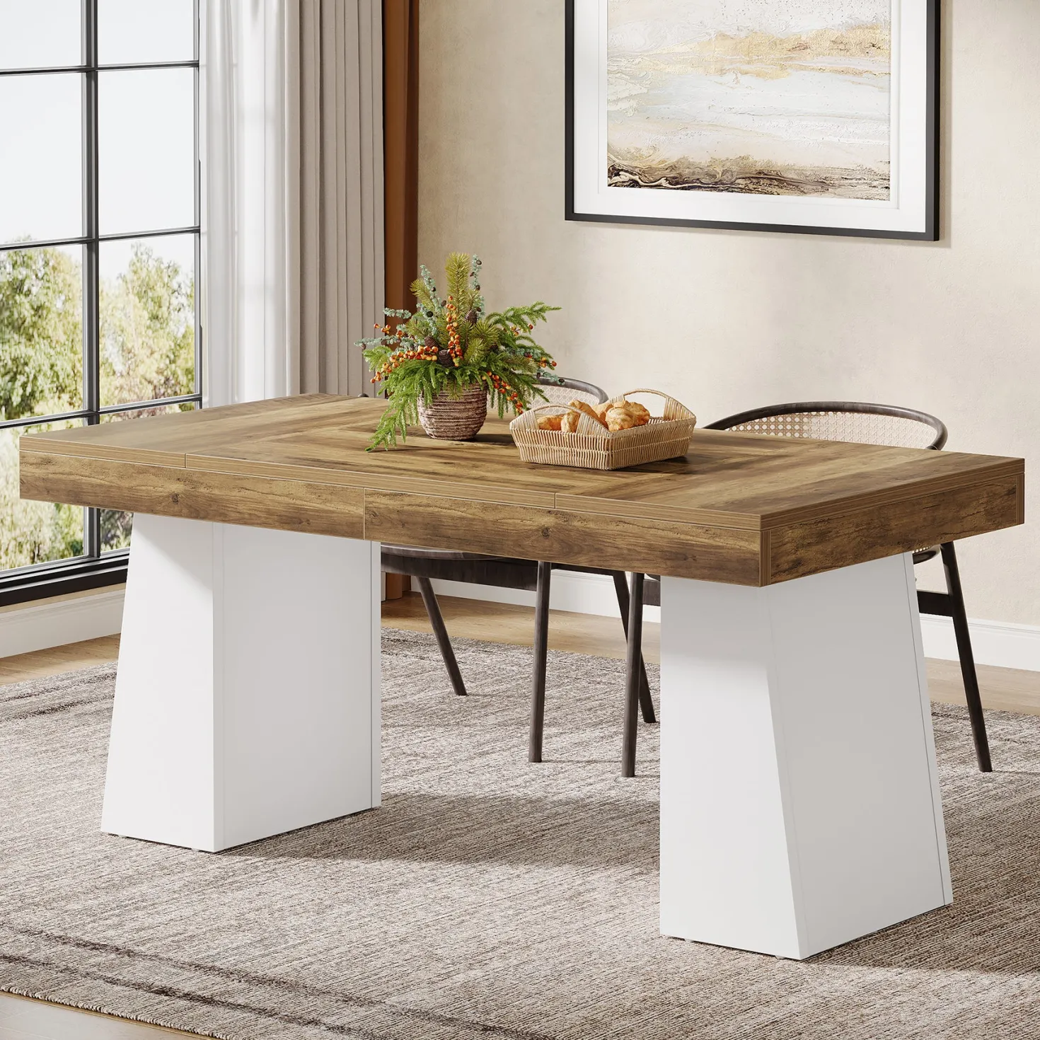 55" Dining Table for 4-6, Rectangular Kitchen Dinner Tables with Sturdy Legs