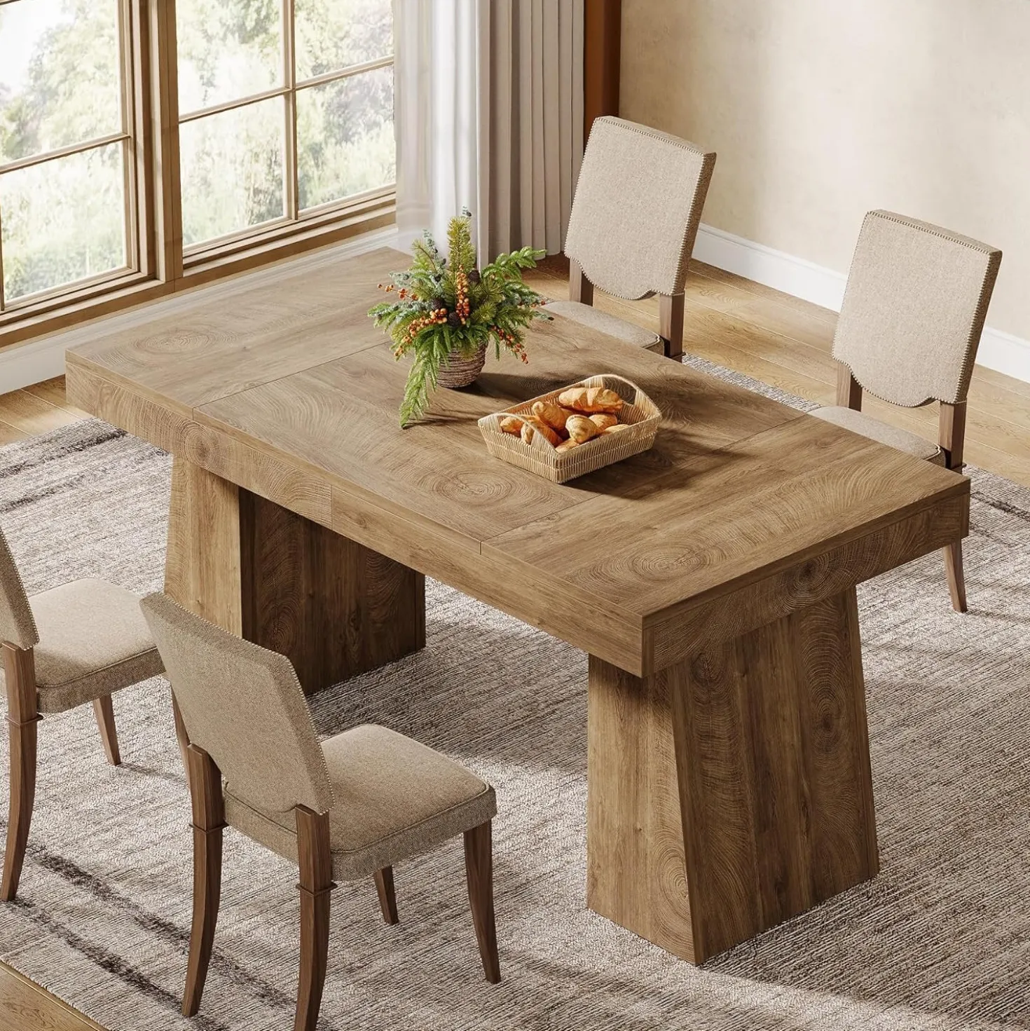 55" Dining Table for 4-6, Rectangular Kitchen Dinner Tables with Sturdy Legs