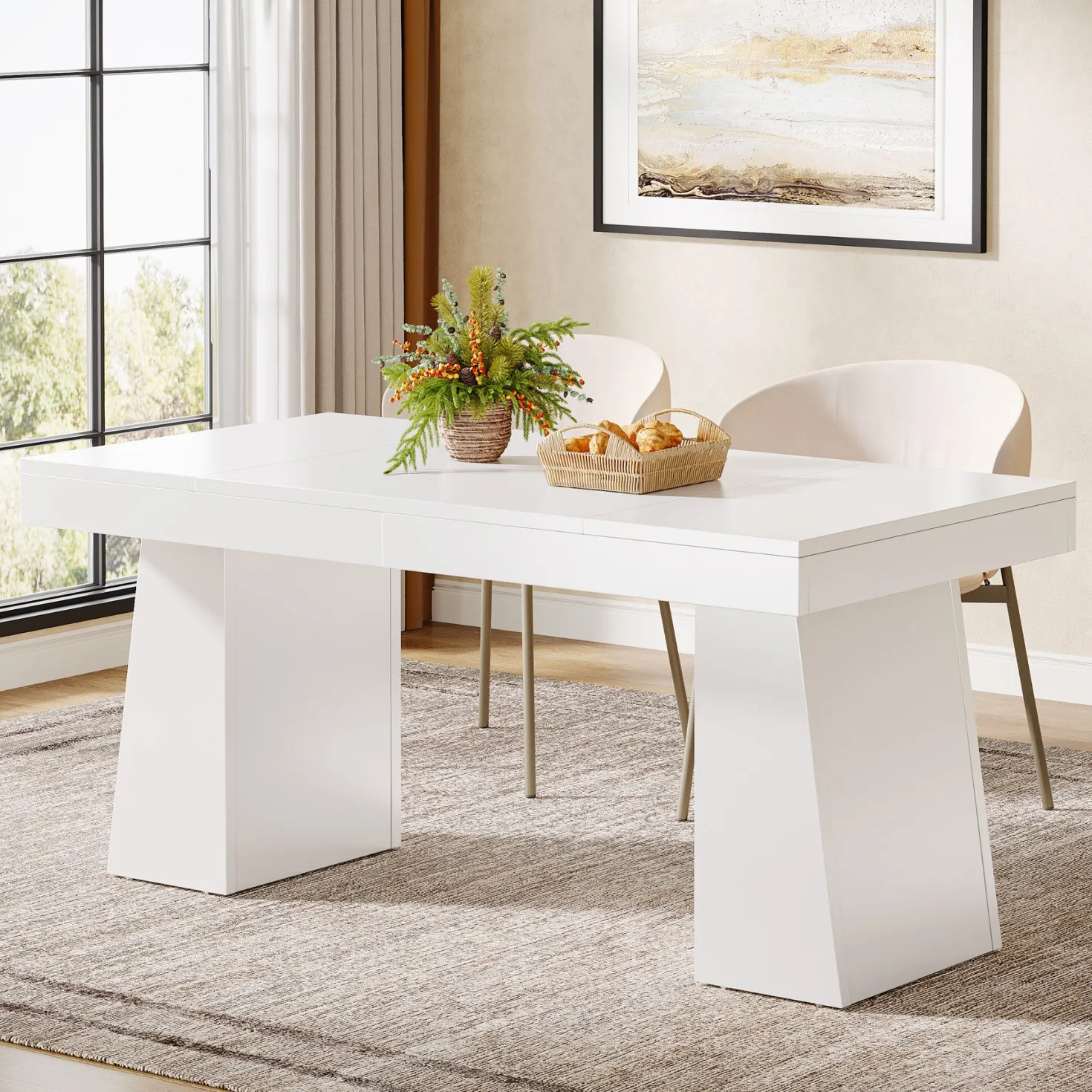 55" Dining Table for 4-6, Rectangular Kitchen Dinner Tables with Sturdy Legs