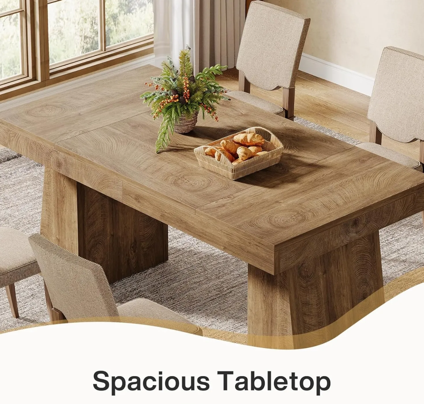 55" Dining Table for 4-6, Rectangular Kitchen Dinner Tables with Sturdy Legs