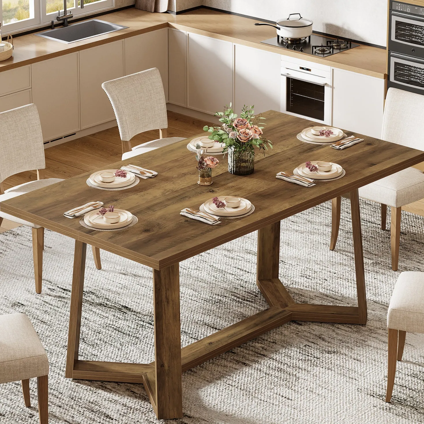 47" Dining Table for 4, Rectangular Kitchen Table with Sturdy Base