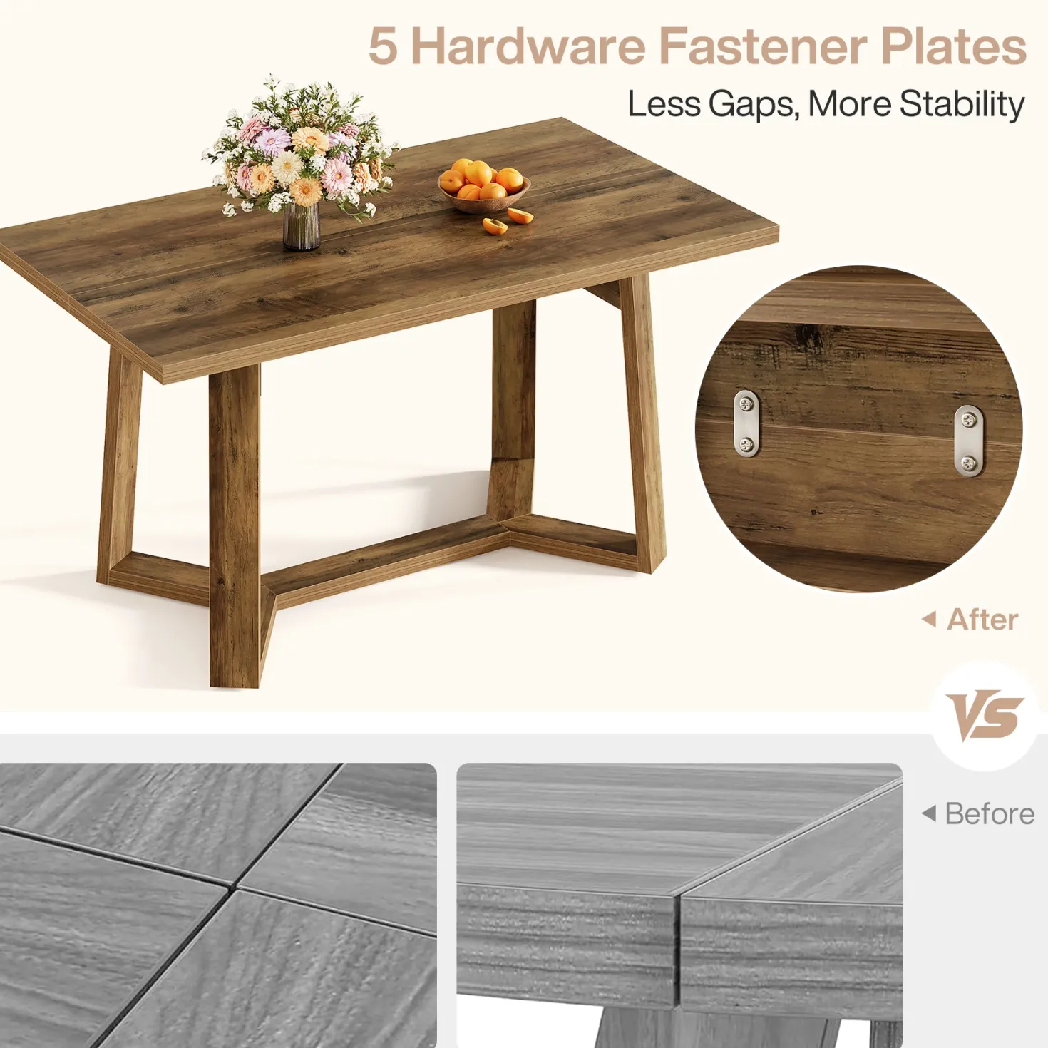 47" Dining Table for 4, Rectangular Kitchen Table with Sturdy Base
