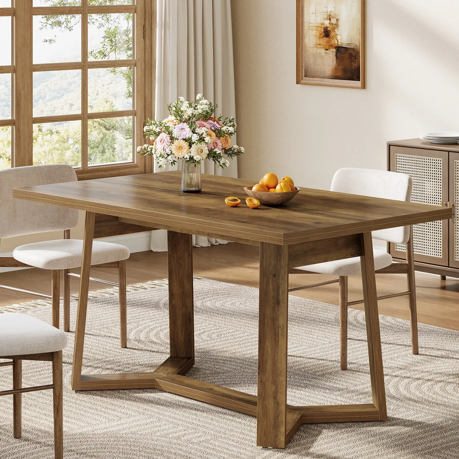 47" Dining Table for 4, Rectangular Kitchen Table with Sturdy Base