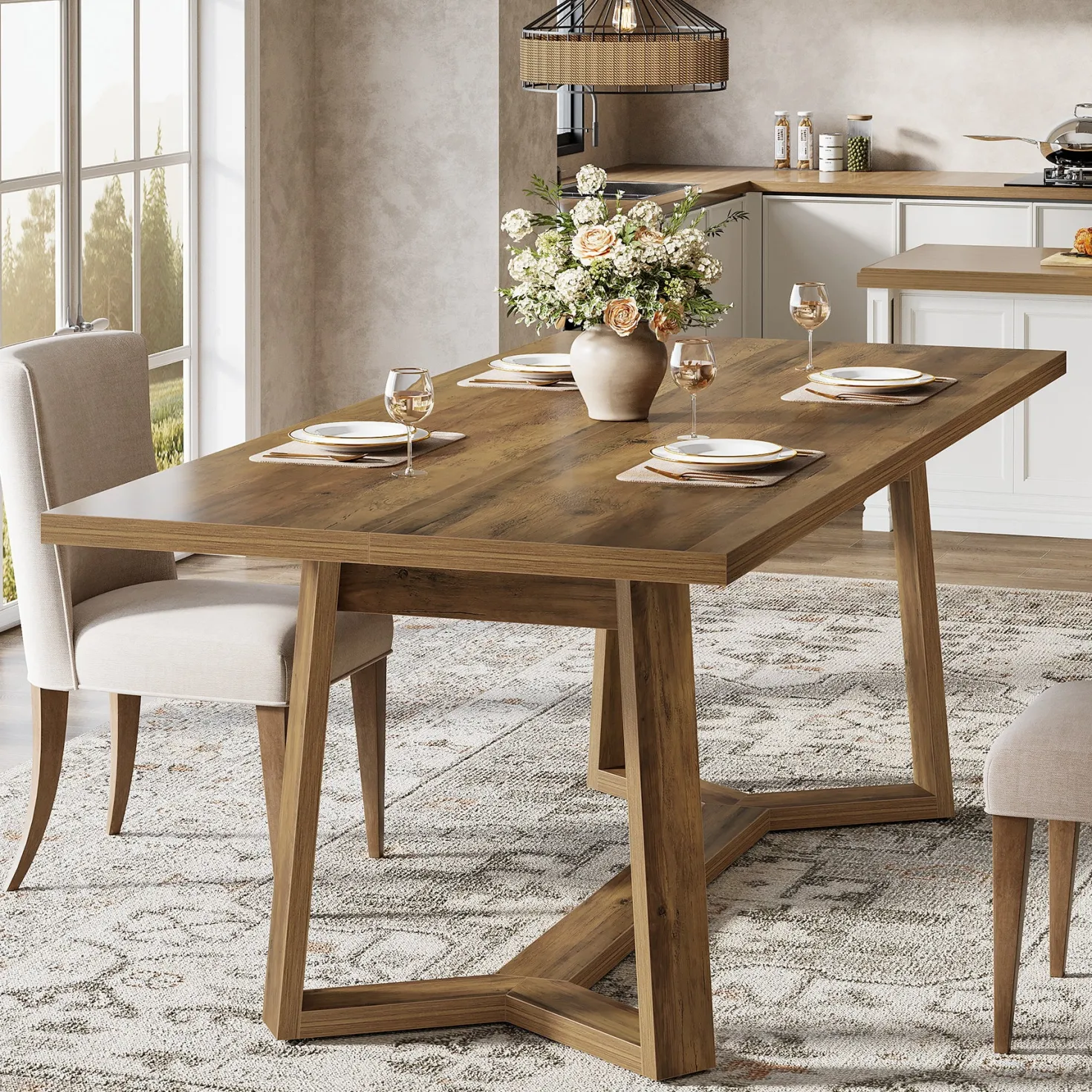 47" Dining Table for 4, Rectangular Kitchen Table with Sturdy Base