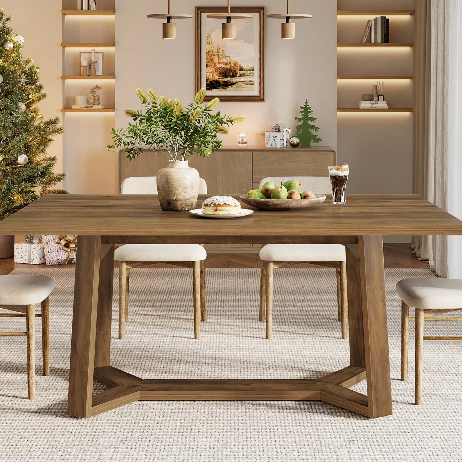 47" Dining Table for 4, Rectangular Kitchen Table with Sturdy Base