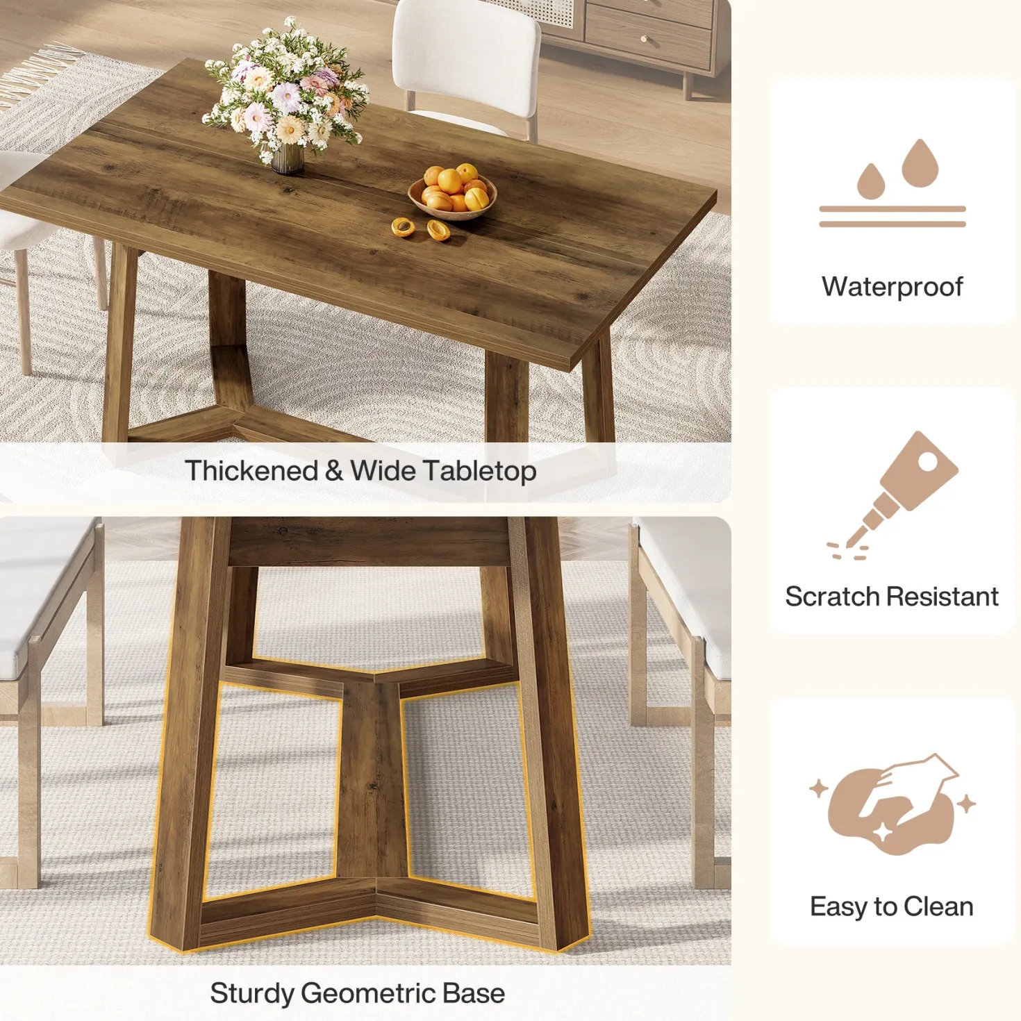 47" Dining Table for 4, Rectangular Kitchen Table with Sturdy Base