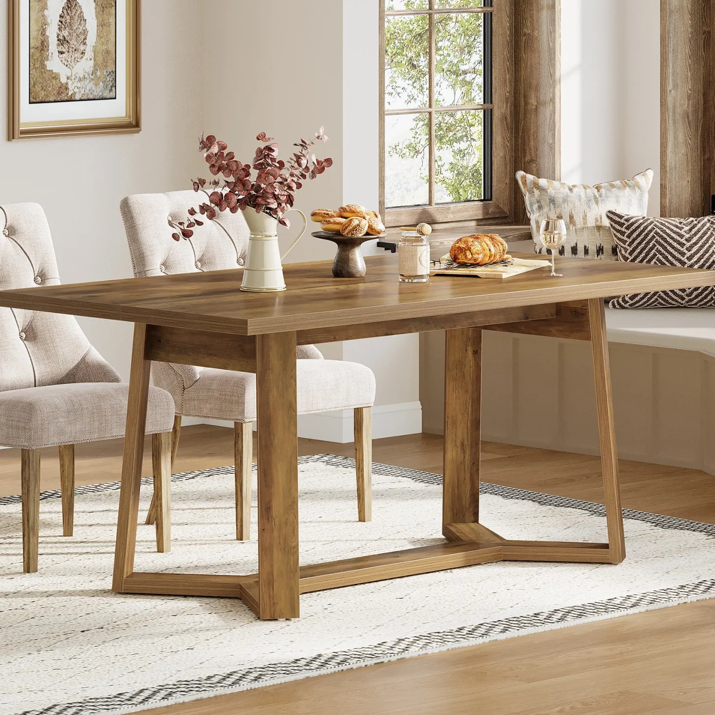 47" Dining Table for 4, Rectangular Kitchen Table with Sturdy Base