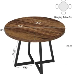 31.5" Dining Table, Industrial Kitchen Dinner Table with Metal Base
