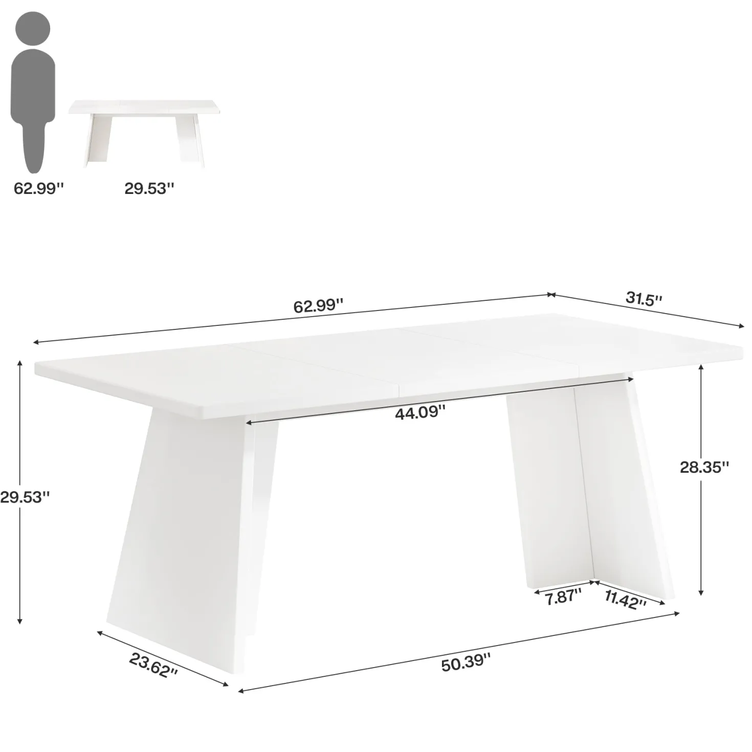 63" Dining Table, Modern Kitchen Table with Double Robust Pedestal for 4-6