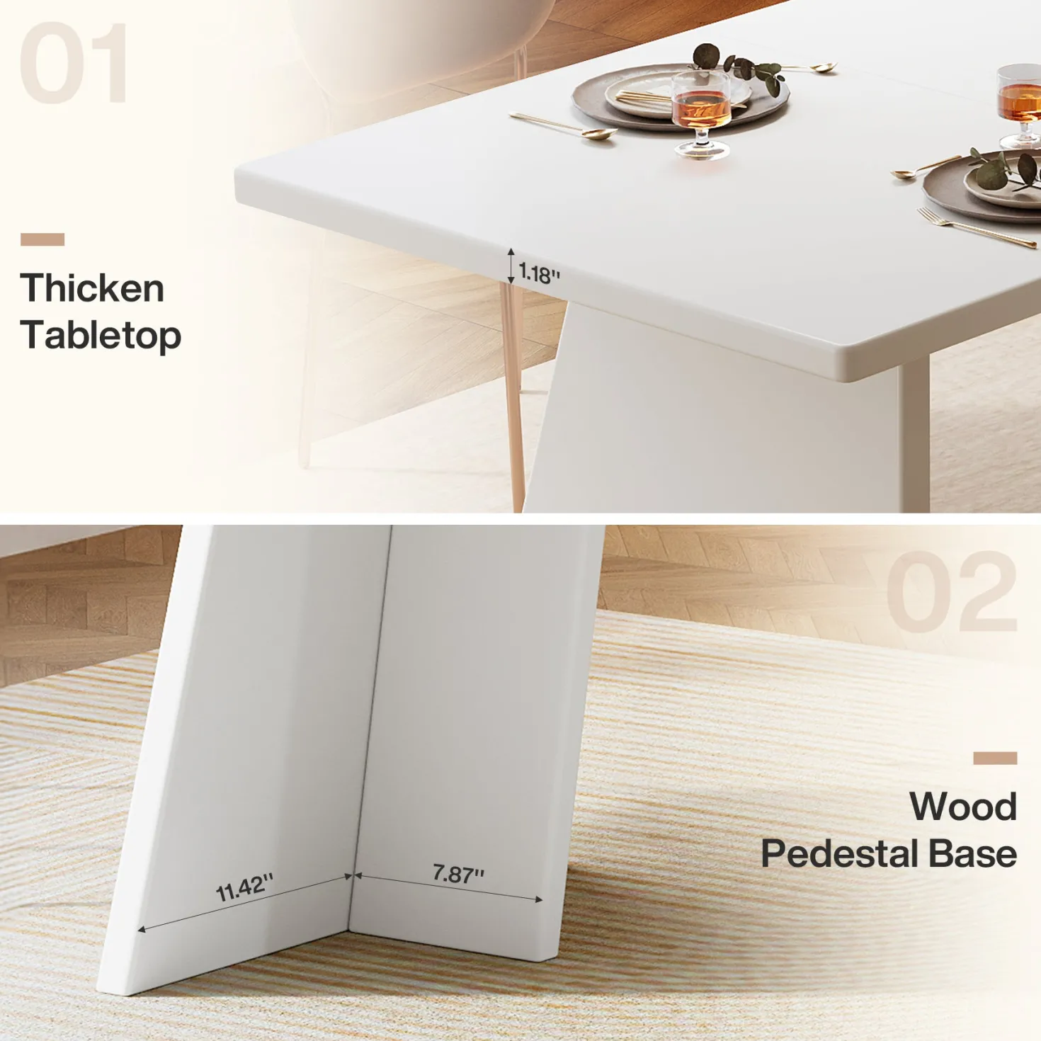 63" Dining Table, Modern Kitchen Table with Double Robust Pedestal for 4-6