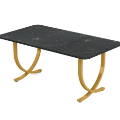63" Dining Table, Modern Kitchen Table with Faux Marble Table Top