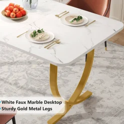 63" Dining Table, Modern Kitchen Table with Faux Marble Table Top