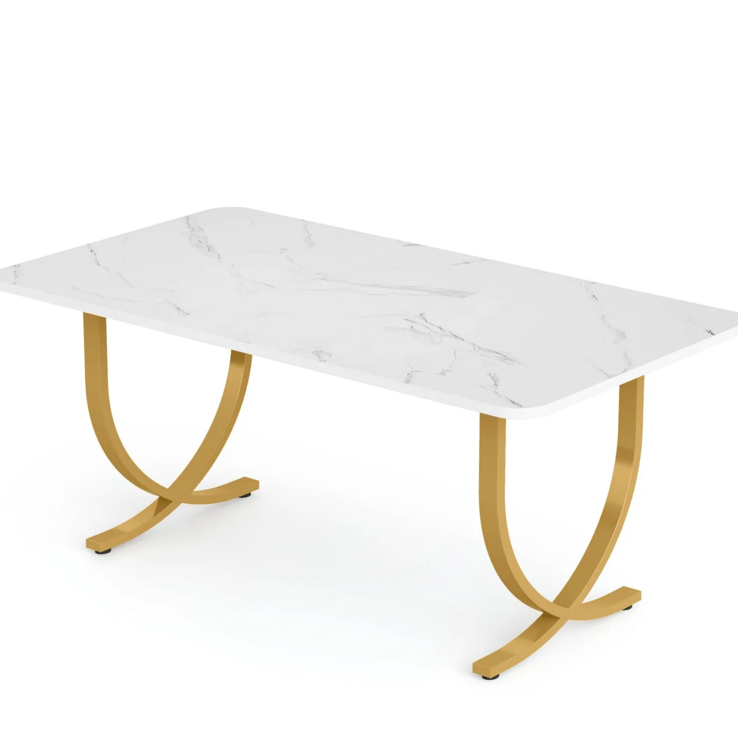 63" Dining Table, Modern Kitchen Table with Faux Marble Table Top
