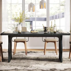 63" Dining Table, Modern Rectangular Kitchen Table for 4-6