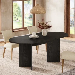 63" Dining Table, Oval Farmhouse Kitchen Table with Strip Base