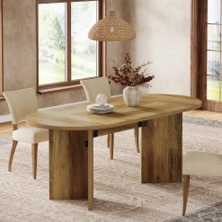 63" Dining Table, Oval Farmhouse Kitchen Table with Strip Base