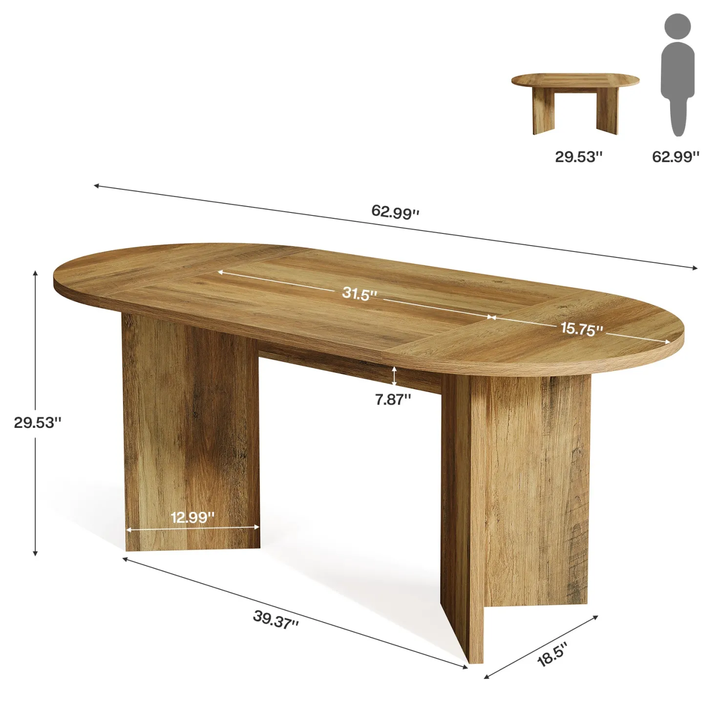 63" Dining Table, Oval Farmhouse Kitchen Table with Strip Base