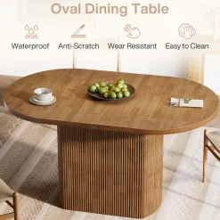 47.24" Dining Table, Oval Kitchen Dinner Table With Hollow Base for 4 People