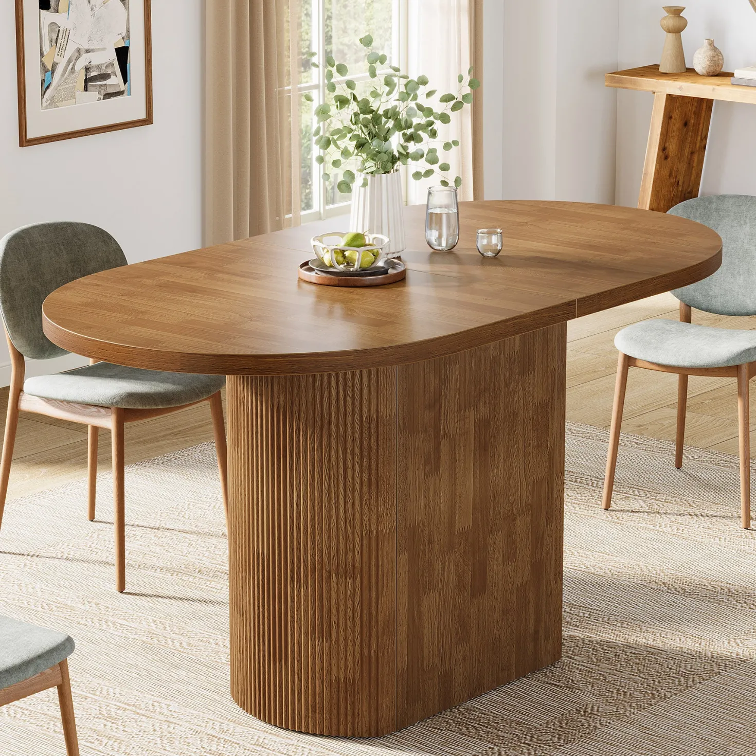 47.24" Dining Table, Oval Kitchen Dinner Table With Hollow Base for 4 People