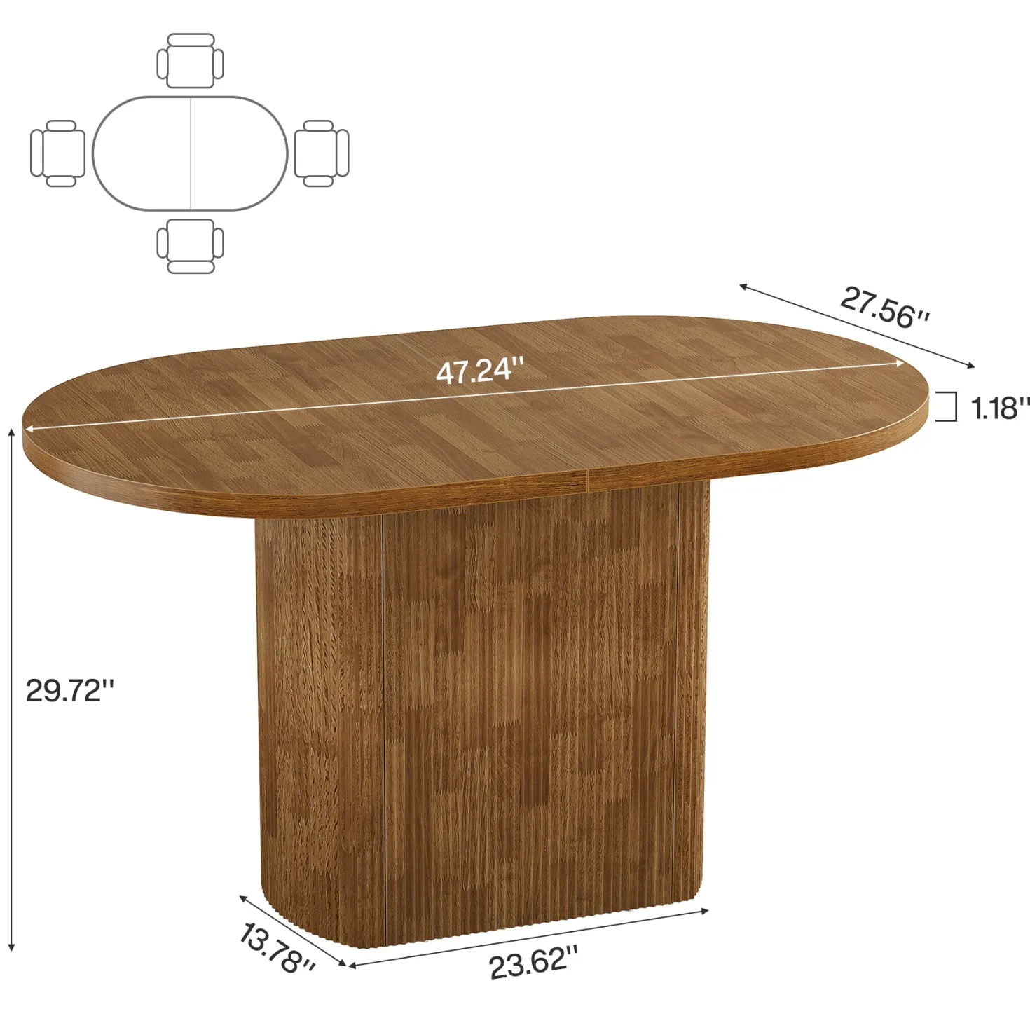 47.24" Dining Table, Oval Kitchen Dinner Table With Hollow Base for 4 People