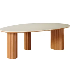 86" Dining Table, Oval -Shaped Stone Kitchen Dinner Table for 6 People