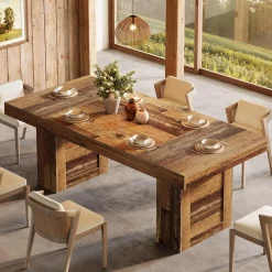 63" Dining Table, Rectangle Farmhouse Kitchen Dinner Table for 6 People