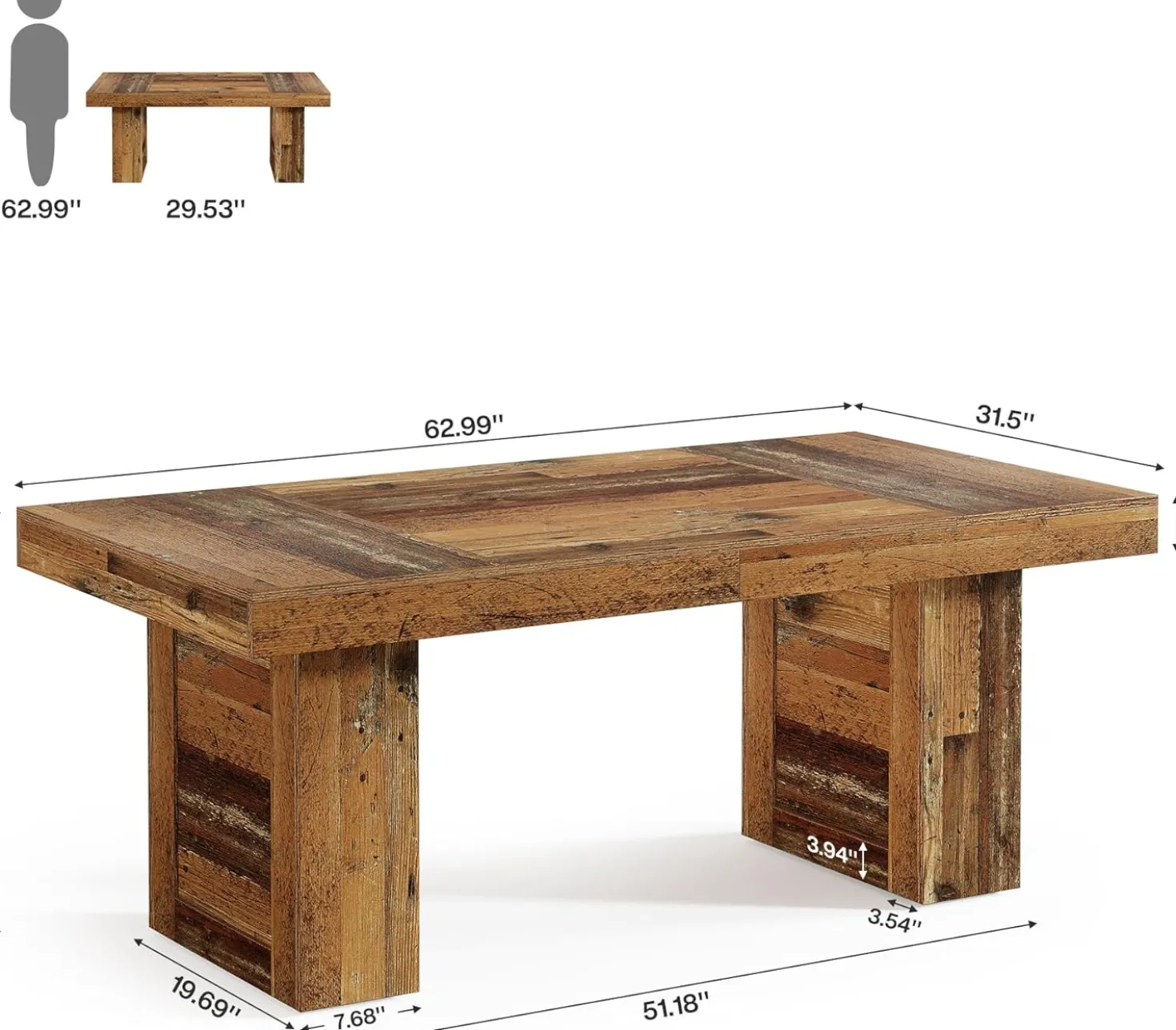 63" Dining Table, Rectangle Farmhouse Kitchen Dinner Table for 6 People