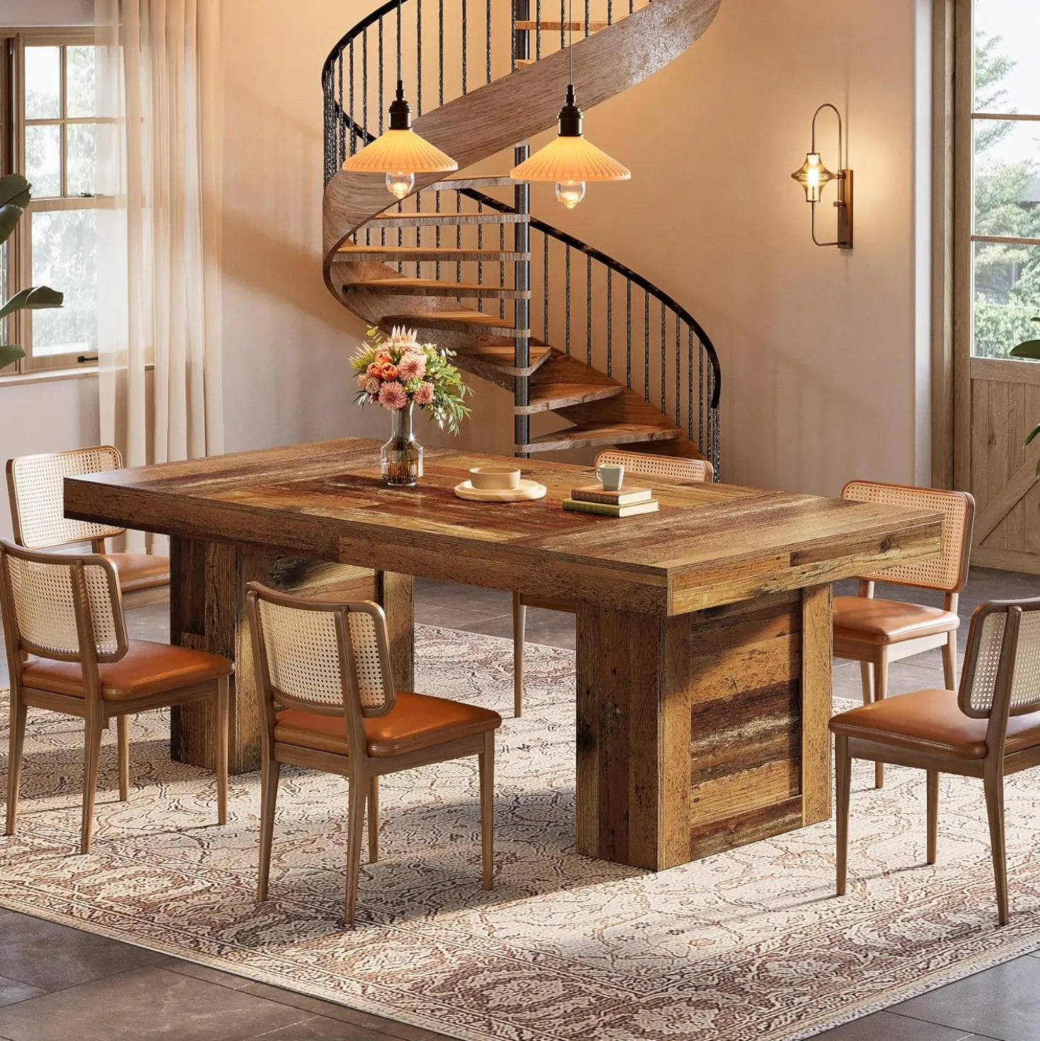 63" Dining Table, Rectangle Farmhouse Kitchen Dinner Table for 6 People