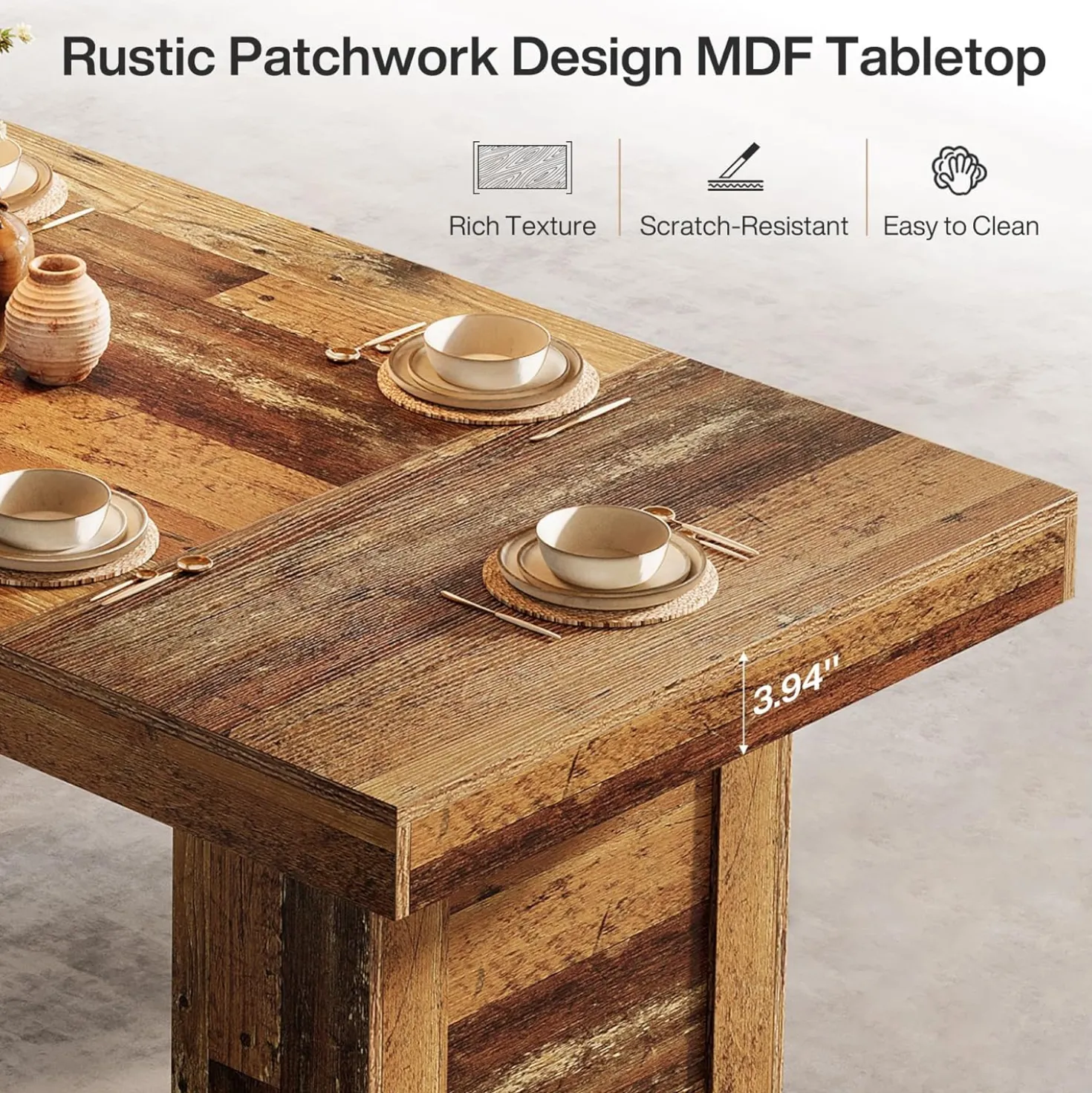63" Dining Table, Rectangle Farmhouse Kitchen Dinner Table for 6 People