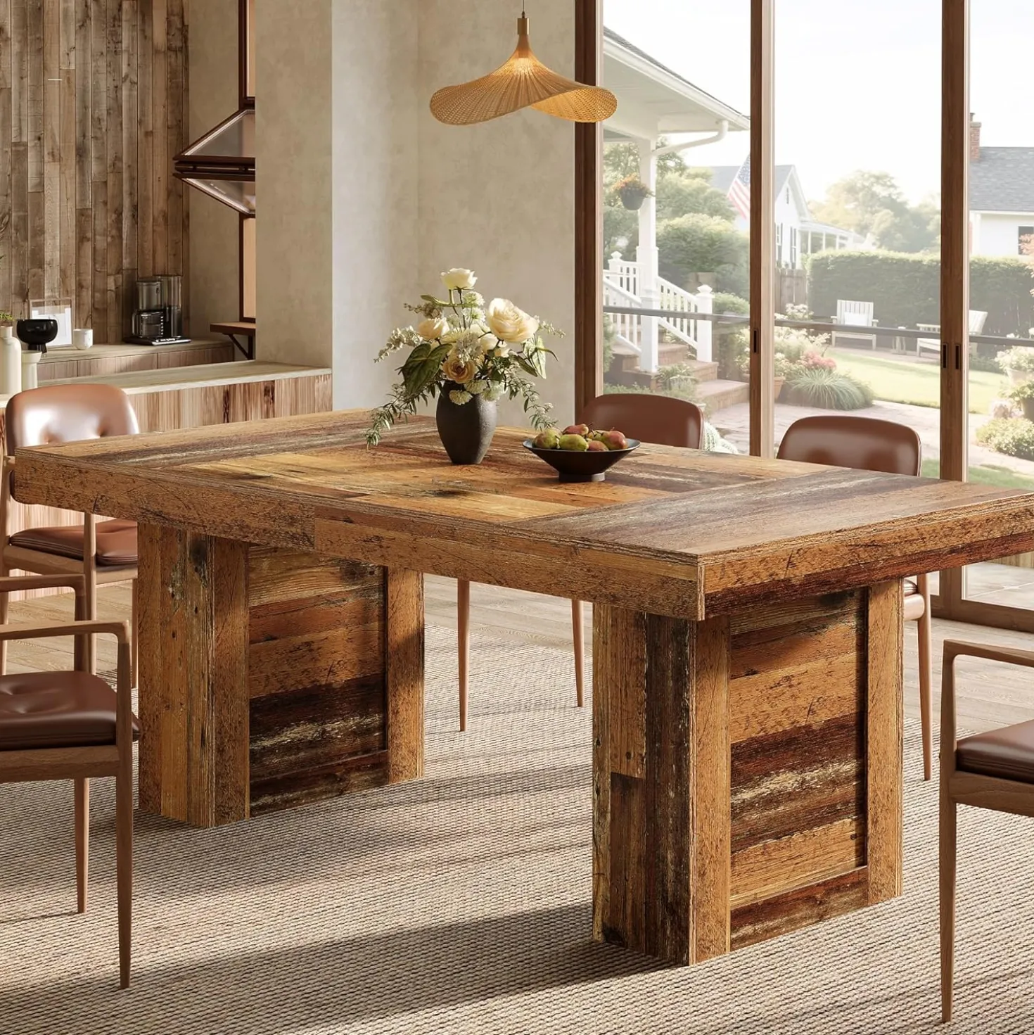 63" Dining Table, Rectangle Farmhouse Kitchen Dinner Table for 6 People