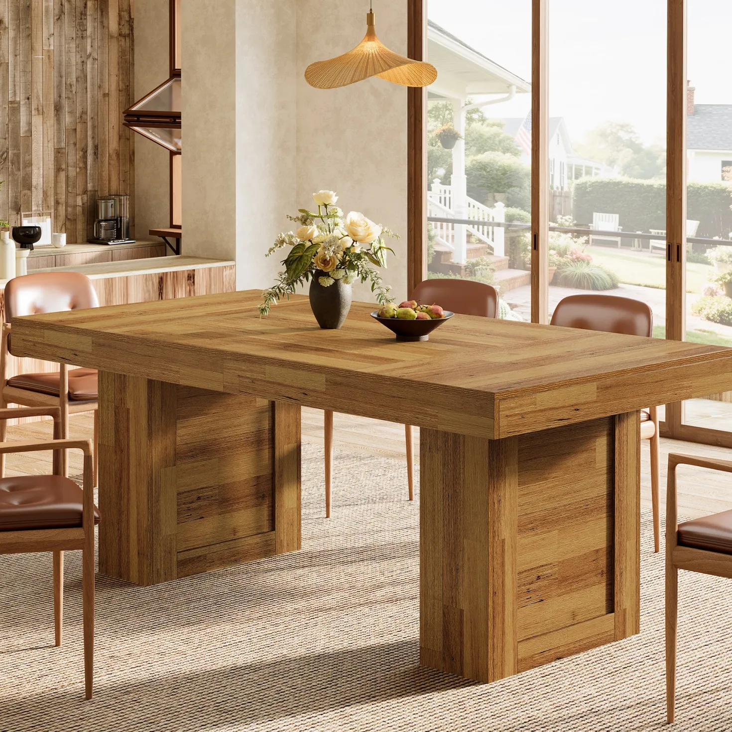 63" Dining Table, Rectangle Farmhouse Kitchen Dinner Table for 6 People