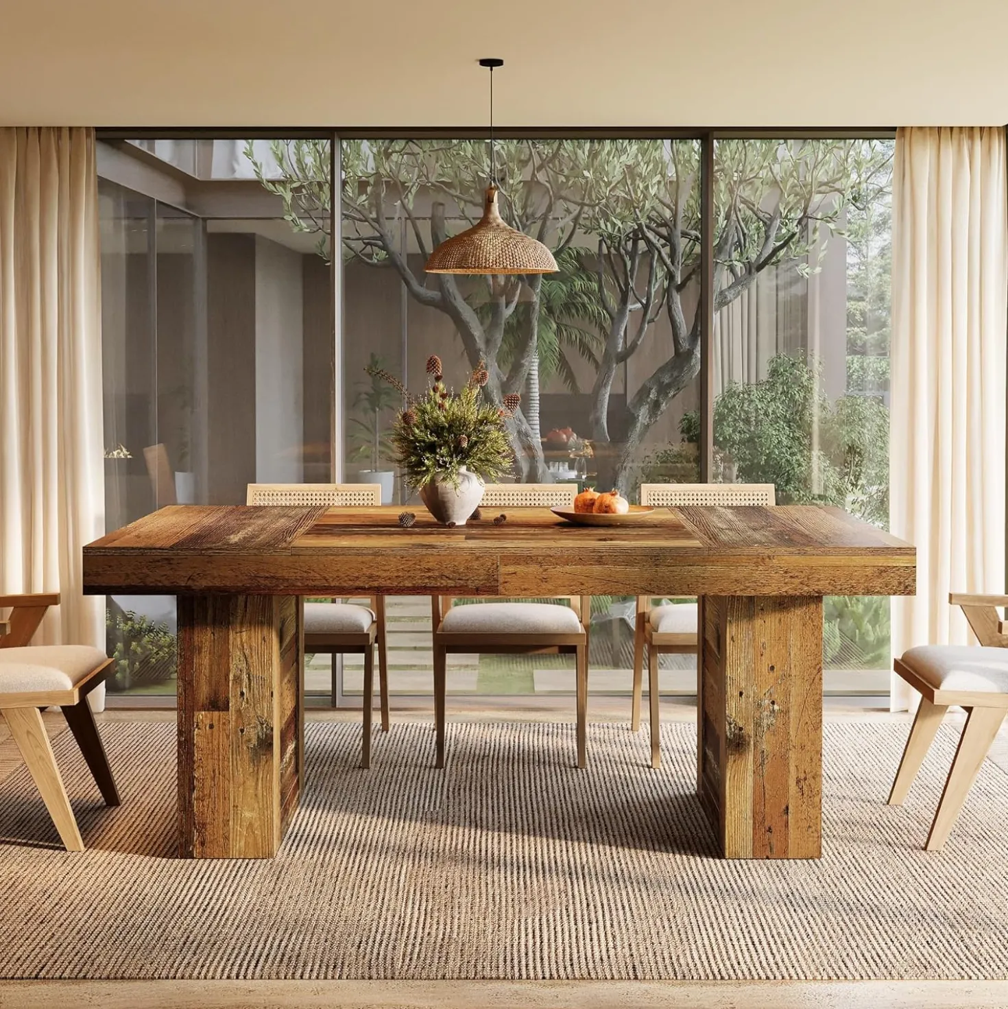 63" Dining Table, Rectangle Farmhouse Kitchen Dinner Table for 6 People