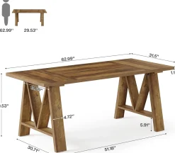 63" Dining Table, Rectangular Wooden Kitchen Table for 4-6