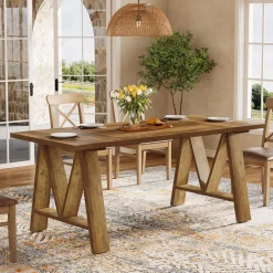 63" Dining Table, Rectangular Wooden Kitchen Table for 4-6