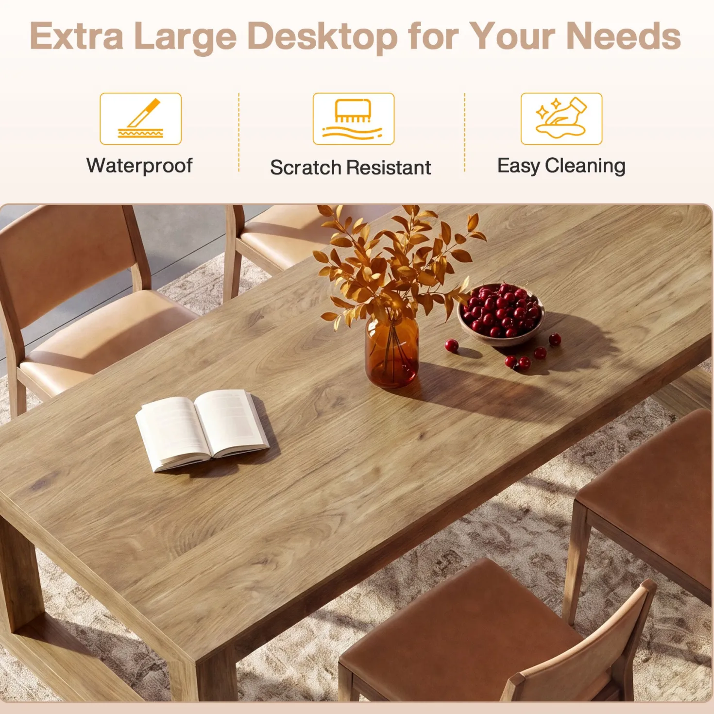 78.7" Dining Table, Rectangular Kitchen Table with Sturdy Base for 6-8 People