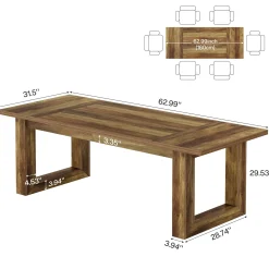 63" Dining Table, Rectangular Kitchen Dinner Table for Dining Room