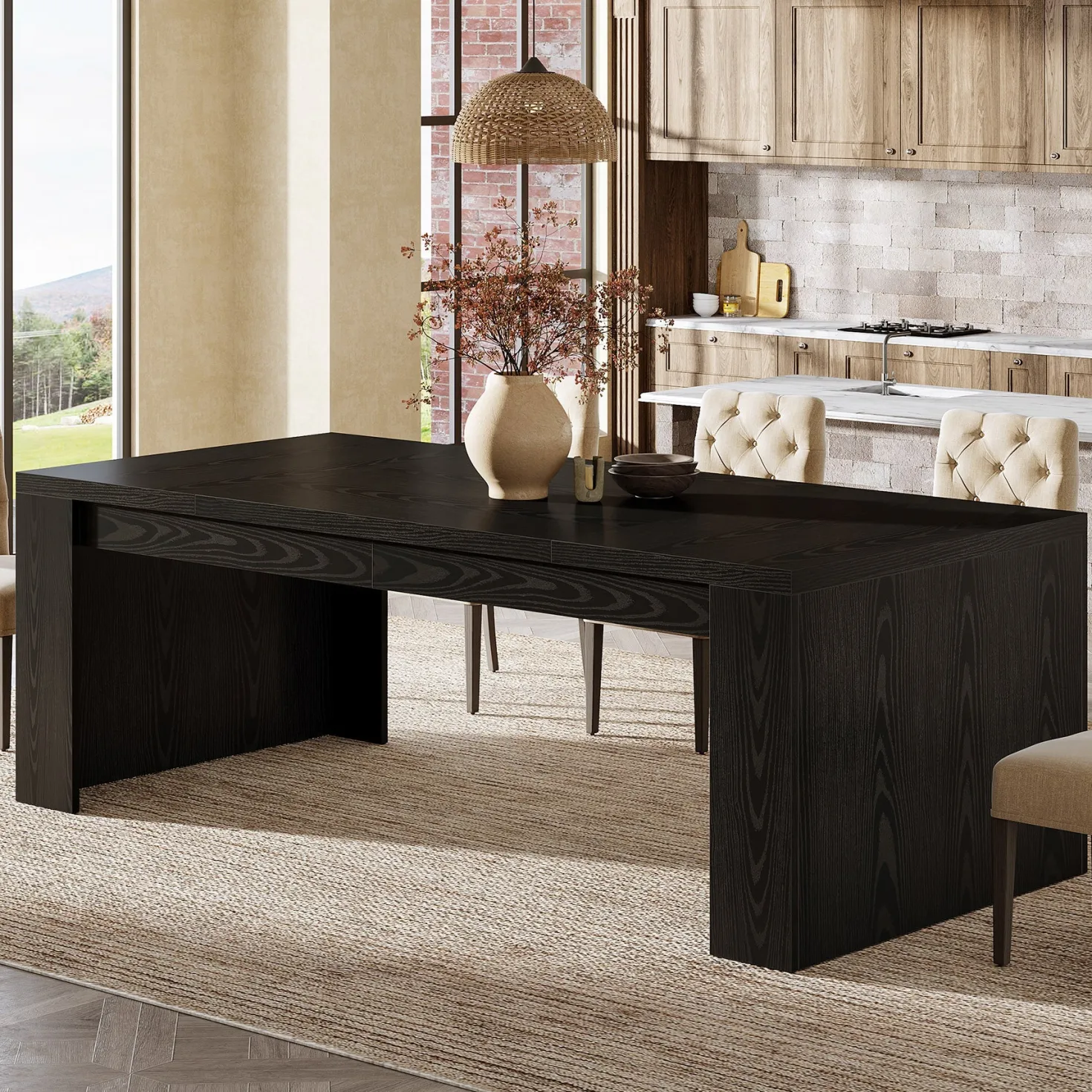 70.87" Dining Table, Rectangular Kitchen Table with Sturdy Frame for 6-8