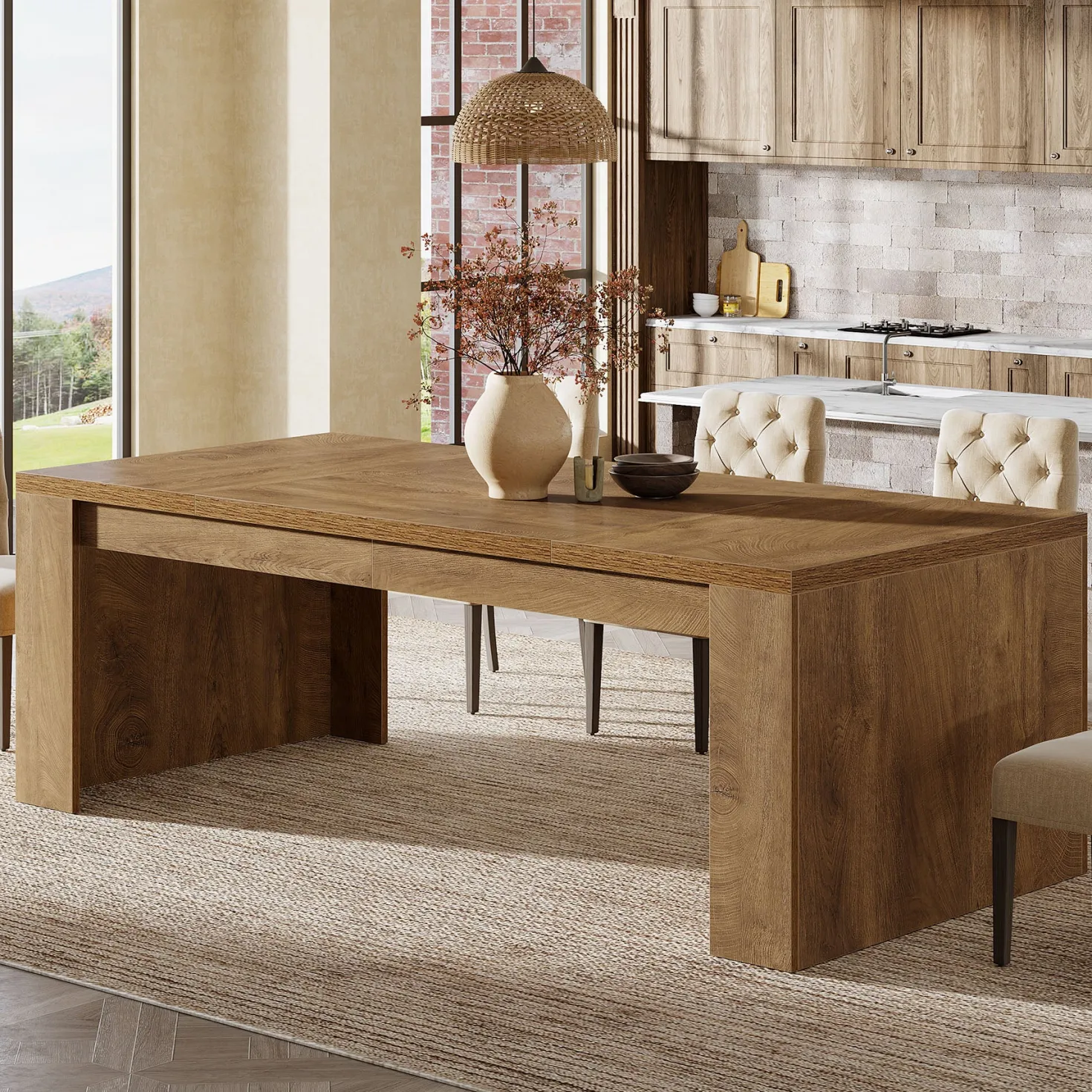 70.87" Dining Table, Rectangular Kitchen Table with Sturdy Frame for 6-8