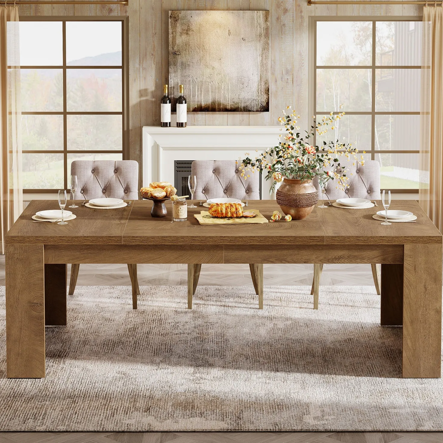 70.87" Dining Table, Rectangular Kitchen Table with Sturdy Frame for 6-8