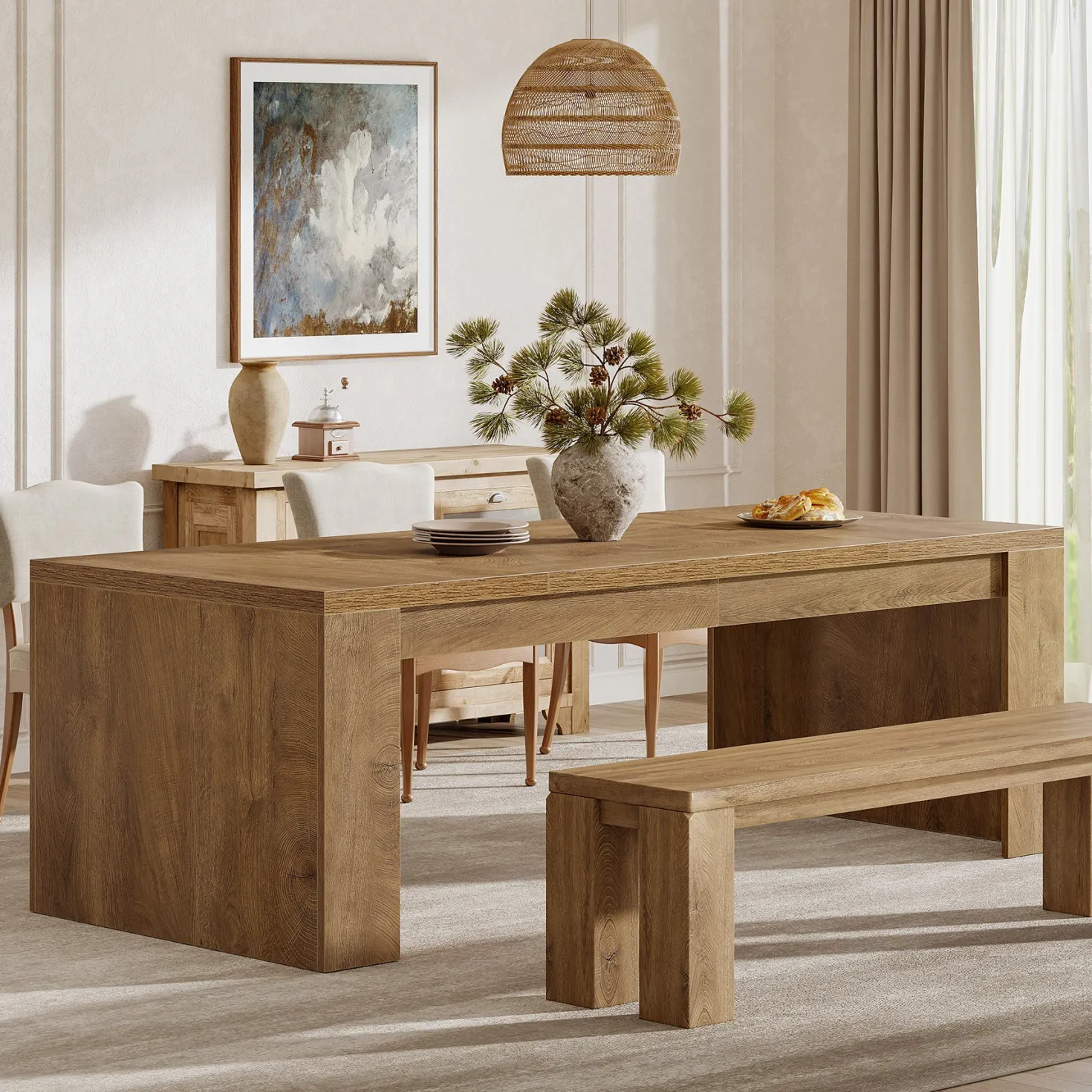 70.87" Dining Table, Rectangular Kitchen Table with Sturdy Frame for 6-8