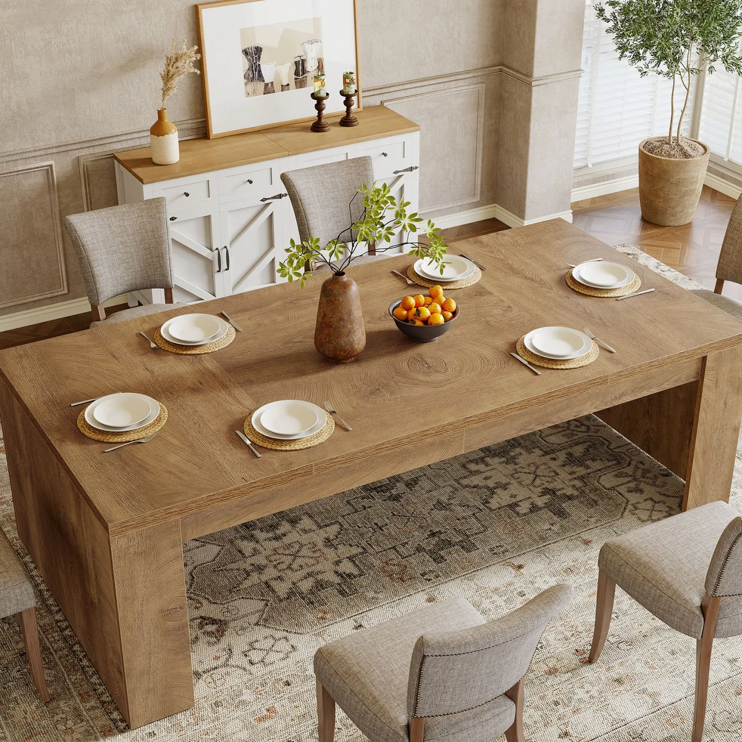 70.87" Dining Table, Rectangular Kitchen Table with Sturdy Frame for 6-8