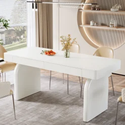63" Dining Table, Rectangular Kitchen Table with 2 Drawers for 4-6 People