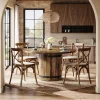 39.37" Dining Table, Round Kitchen Table with Fence Pedestal Base for 4 People