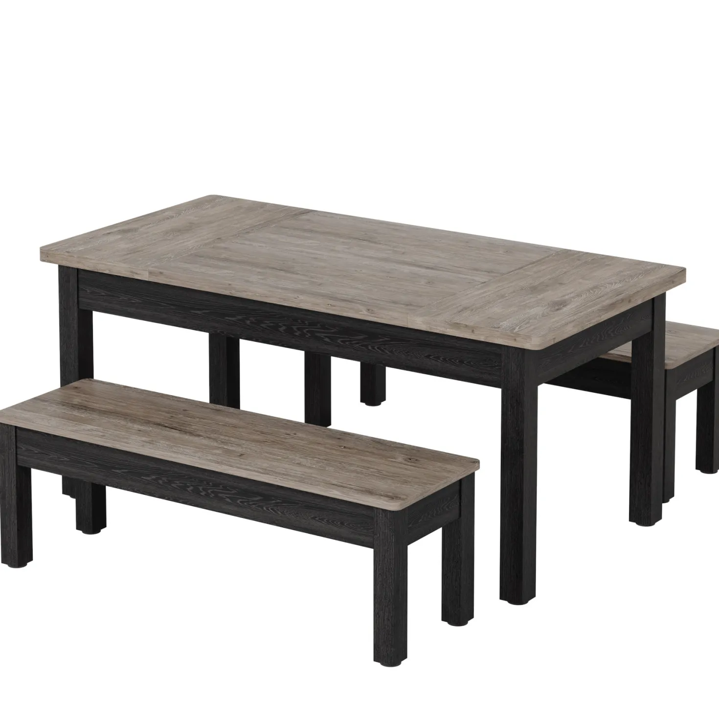 55" Dining Table Set, 3 Pieces Wood Kitchen Table with 2 Benches